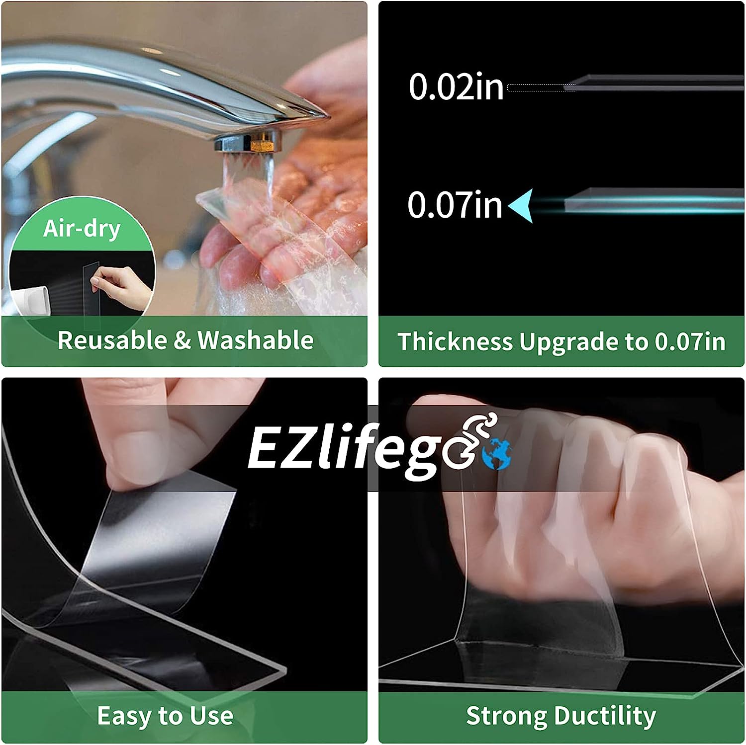 EZlifego Double Sided Tape Heavy Duty, Extra Large & Tough Adhesive Mounting Tape, Multipurpose Nano Tape Picture Hanging Strips, Removable Sticky Poster Tape for Walls Decor Carpet Tape(Clear,9.85FT) - Image 5